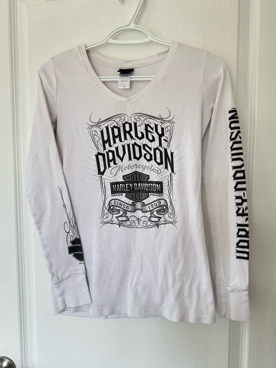Harley-Davidson Tops - Harley-Davidson Women’s White Black Long Sleeve V-Neck Shirt Biker Streetwear Sm